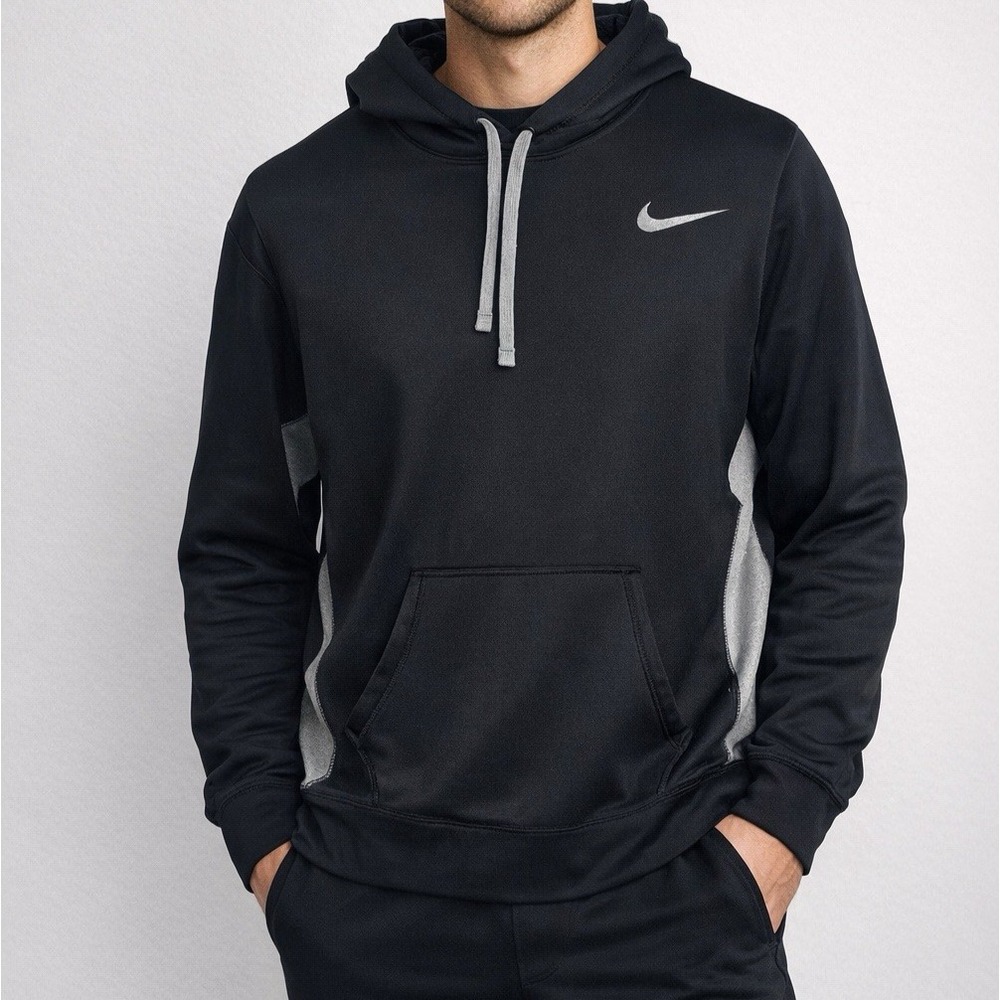 Nike Therma-FIT Mens Hoodie Black Grey Pullover Sweatshirt Large L Training
